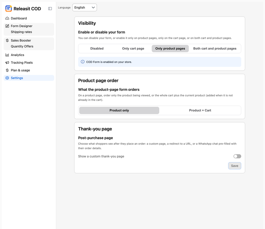 Settings → Visibility