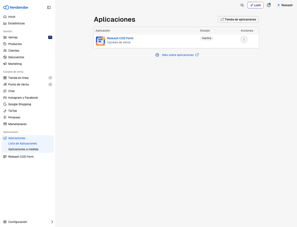 lista de Aplicativos com a opção Desinstalar