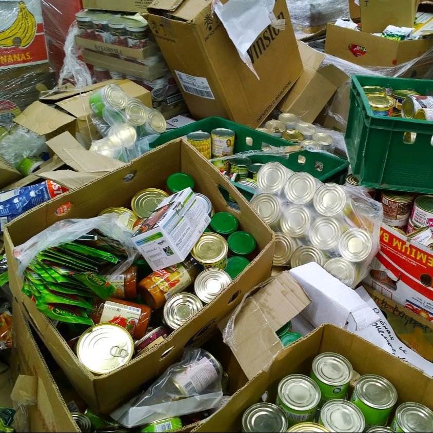 Canned food in boxes