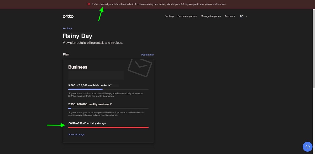 Manage data retention limits Ortto help