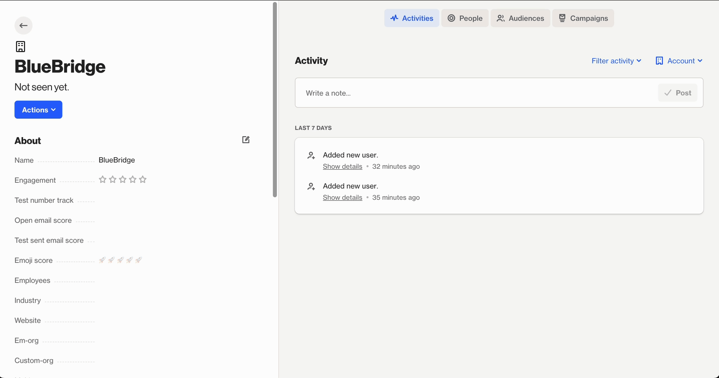 Account activities - Ortto Knowledge Base | Help Center & Documentation