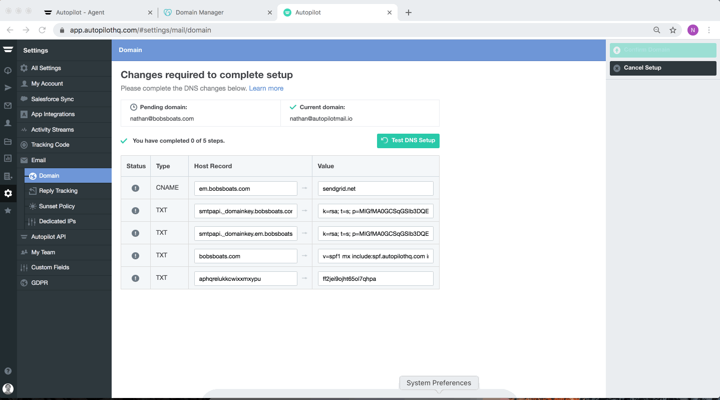 Autopilot Troubleshoot custom email domain errors Ortto help